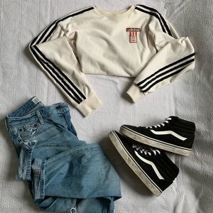 Cream Adidas Long Sleeve Crop Top